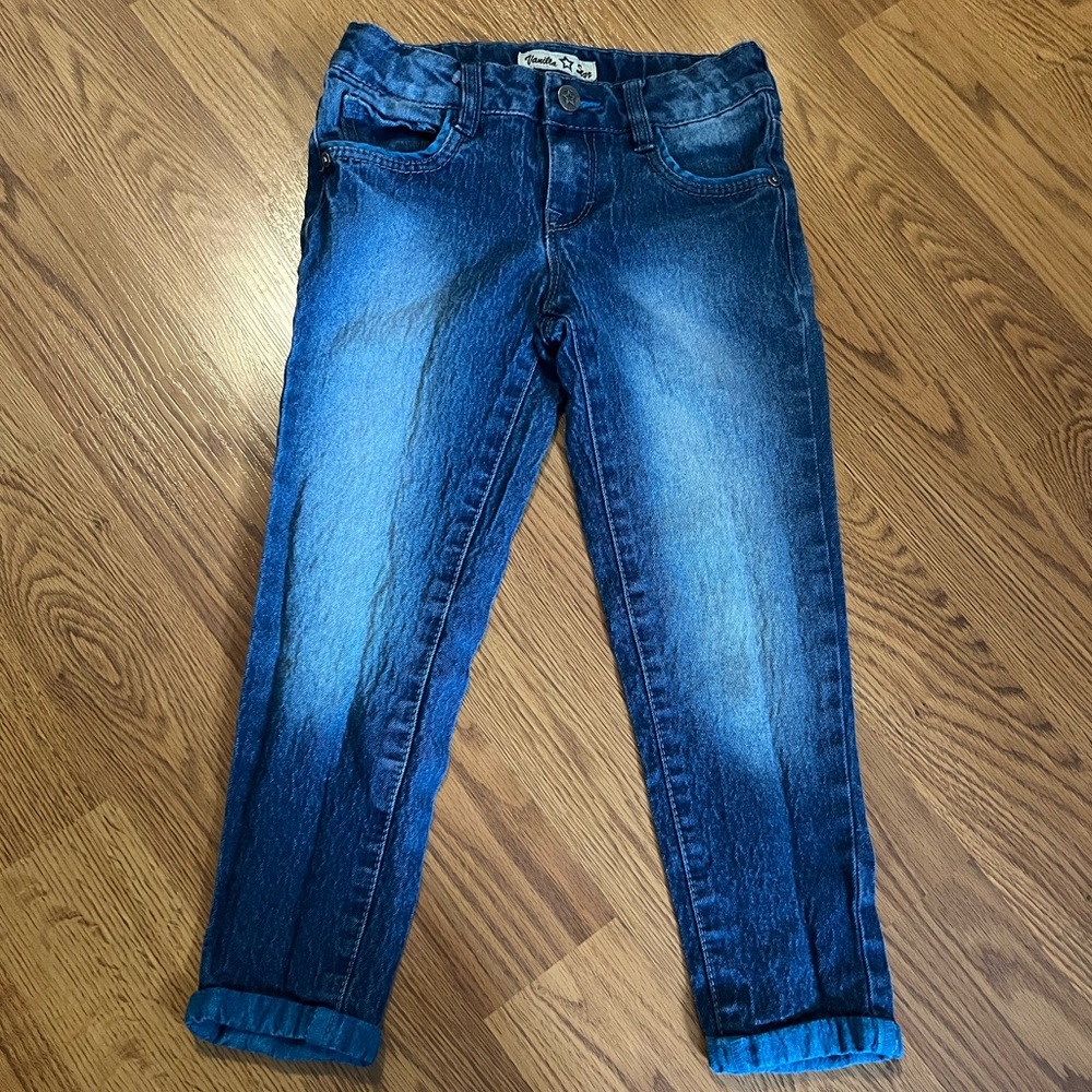Girls Vanilla Star blue stretch denim turquoise pocket accents and hem